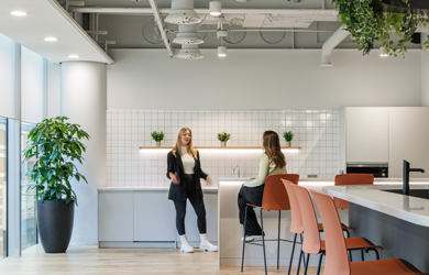 Colleagues talking in office