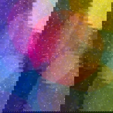 A blend of purple, blue, yellow and green shades, painted in circles.